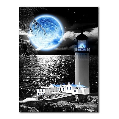 #ad #ad Coast Lighthouse Canvas Wall Art Blue Moon Wall Decor Black White Decoration $15.18