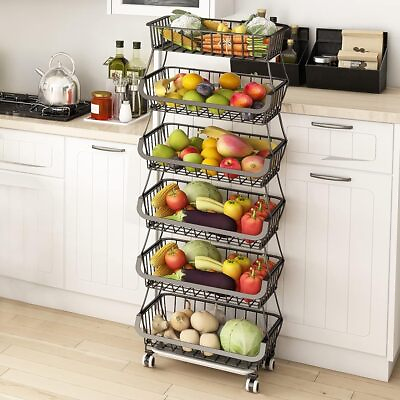 #ad 6 Tier Fruit Vegetable Basket for Kitchen Fruit Vegetable Storage Cart $45.56