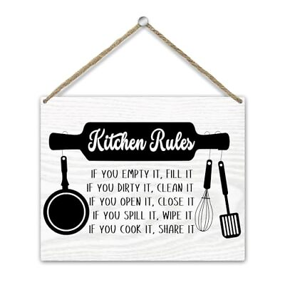 #ad Kitchen Utensils Printed Wood Sign Wall Art Kitchen Rules Indoor Wall Hangi... $20.42