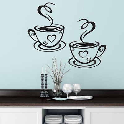 #ad Coffee Cup Pattern Wall Stickers Cafe Vinyl Decals Pub Decals Kitchen Home Decor $3.63