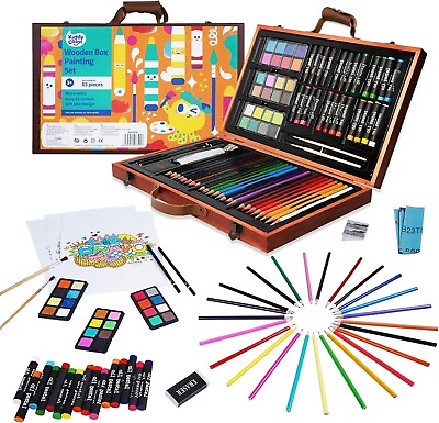 #ad #ad 85 Piece Wooden Art Set Art Box Painting amp; Drawing Kit for Kids with Oil Pastel $38.99