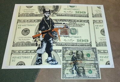 #ad DEATH NYC ltd ed signed graffiti street art print amp; 2 USD $1 one dollar bills $239.99