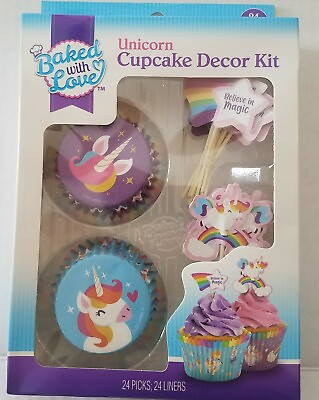 #ad Baked with Love Unicorn Cupcake Decor Kit 24 picks 24 Cupcake Liners $7.99