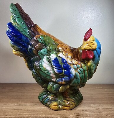 #ad Vtg Ceramic Chicken Rooster Farmhouse French Country Bright Colors See pics $39.99