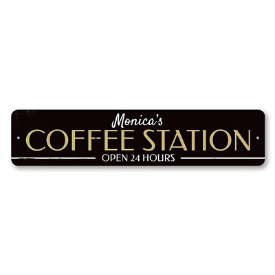 #ad Personalized Coffee Station Open 24 Hours Kitchen Metal Decor Sign $23.50