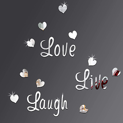 #ad Love Live Laugh Wall Stickers Decals Silver Heart Mirror Wall Decor for Bedroom $17.63