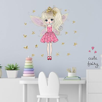 #ad Pink Cute Butterfly Girl Wall Decals for Girls Bedroom Princess Gold Stars Kids $11.46