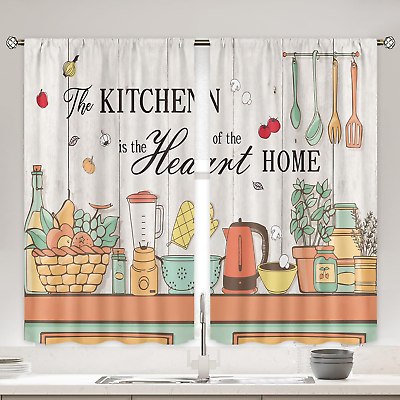#ad Kitchen Curtains Farmhouse Curtains for Kitchen Rustic Wooden Board Cartoon Frui $28.75