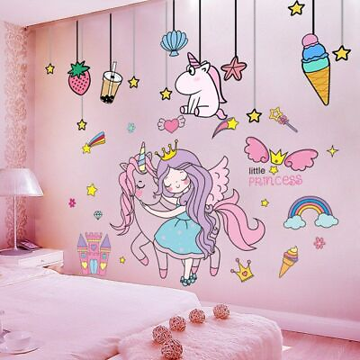 #ad Cartoon Girl Stickers PVC Animal Stars Wall Decals Kids Bedroom Home Decoration $24.99