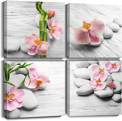#ad Zen Stones Canvas Wall Art Prints Floral Picture Artwork for Bathroom Bedroom Yo $52.02