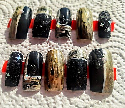 #ad #ad #pinterest Press on nails square marmol brillante size Large #short negro black $35.00