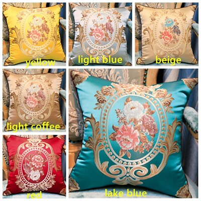 #ad 2X Retro Satin Jacquard Floral Throw Pillow Case Cushion Cover Bed Sofa Home $31.73