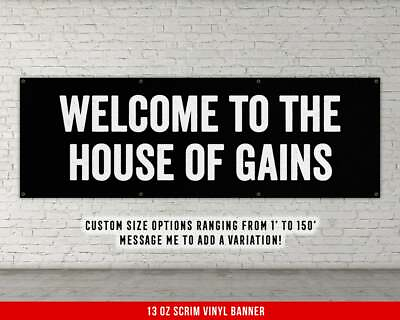 #ad House Of Gains Banner Motivational Home Gym Decor Large Quote Wall Art $67.15