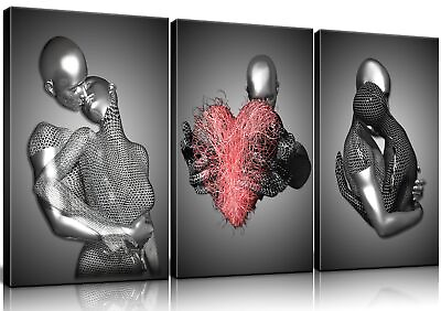 #ad Framed 3 Pcs Love Heart 3d Wall Art Metal Sculpture Romantic Couple Abstract ... $51.00