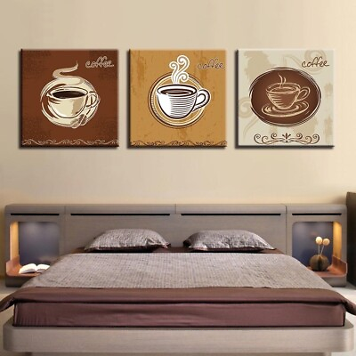 #ad Coffee Cup Kitchen 3 Piece Canvas Print Wall Art Poster Home Decoration $121.06