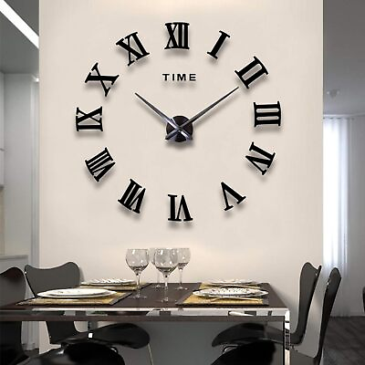 #ad Large 3D DIY Wall Clock Giant Roman Numerals Clock Frameless Mirror Wall Clock $15.19