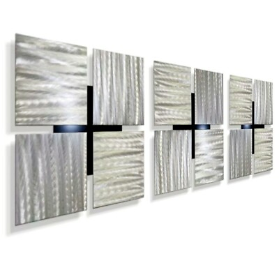 #ad Metal Wall Art Set of 3 Square Decor Contemporary Silver Wall Art Decor $215.00