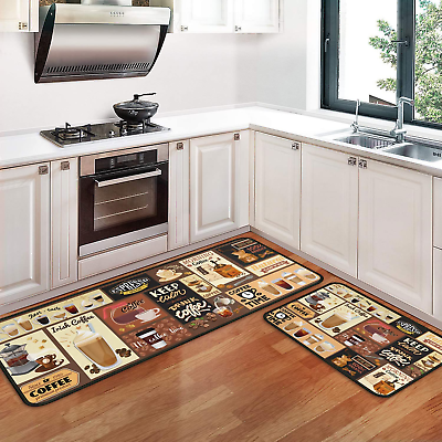 #ad #ad 2 PCS Coffee Theme Kitchen Rugs and Mats Non Skid Washable Black Kitchen Mat Sof $29.99
