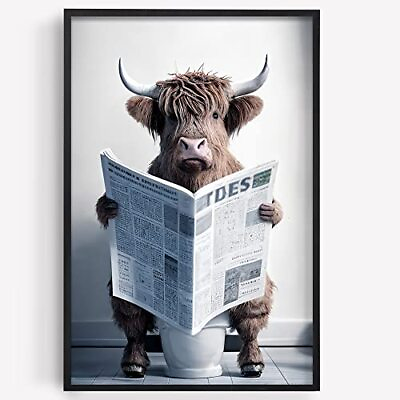 #ad #ad 12x18 Inch Funny Highland Cow Bathroom Wall Decor for Living Room Bedroom $17.46