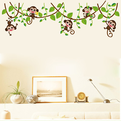 #ad Jungle Monkeys DIY Wall Sticker Kids Baby Room Nursery Animal Mural Decor Decal $7.13