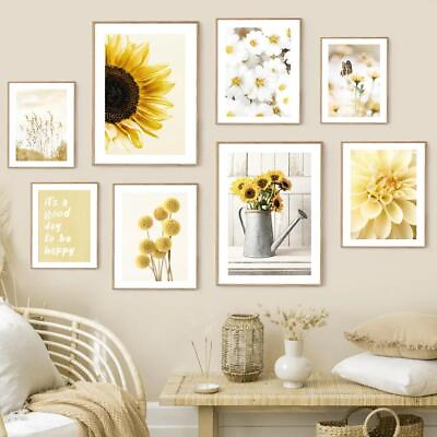 #ad Sunflower Wall Art Canvas Painting Orchid Butterfly Beige Nordic Posters Room De $5.99