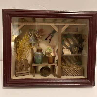 #ad Vintage 3D Garden Scene With Tools Diorama Shadow Box 14” $59.99