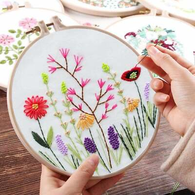 #ad DIY Art Craft Beginner Embroidery Flowers Pattern Hoop Art Hand Embroidery $15.99