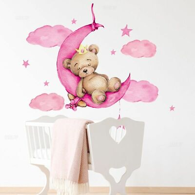#ad #ad Clouds Stars Sleeping Bear Wall Stickers Baby Nursery Living Bed Room Decals $15.99