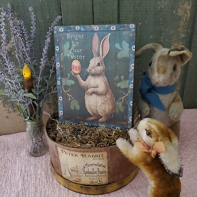 #ad PRIMITIVE ANTIQUE VINTAGE FOLK ART STYLE Bright be your Easter BUNNY RABBIT SIGN $13.95
