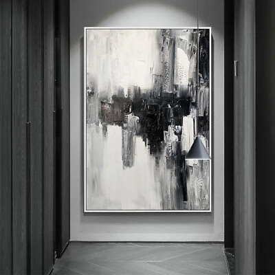 #ad Hand Painted Abstract Wall Art Painting On Canvas Black White Picture Room $99.90