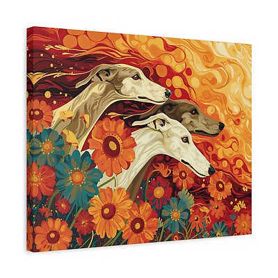 #ad Greyhounds Running Through Flowers Abstract Canvas Wall Art in Multiple Sizes $67.00
