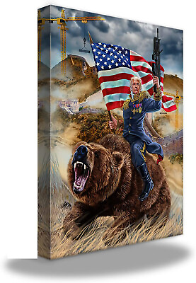 #ad Donald Trump with Bear Canvas Wall Art Modern Home Decor Posters Prints Wall Art $29.90