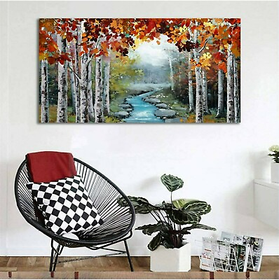 Wall Decor for Living Room Large Wall Art Canvas Prints Red Birch Forest $20.00