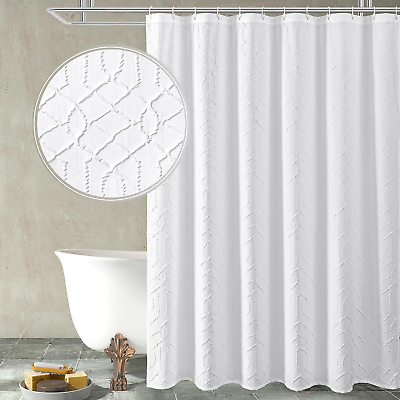 #ad Small Stall Shower Curtain 36 X 72 Narrow Half 3D Embossed Textured White Fabri $26.86