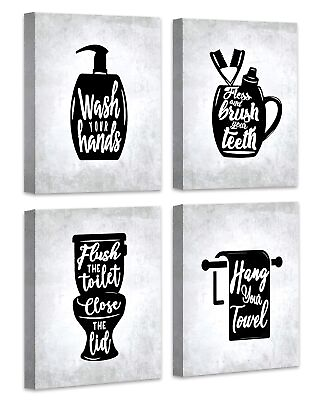 #ad Bathroom Wall Decor Canvas Wall Art with Wooden Frames Funny Toilet Signs... $39.05
