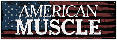 #ad American Muscle USA Banner Motivational Home Gym Decor 108 X 36 Inches $119.00