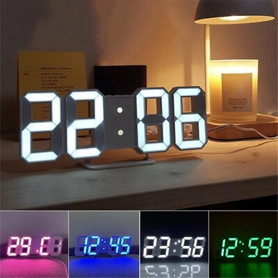 3D Digital LED Big Wall Desktop Alarm Clock Snooze 12 24 Hours Auto Brightness $11.39
