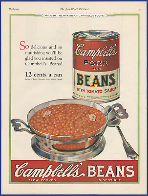 #ad Vintage 1923 CAMPBELL#x27;S Pork and Beans Food Kitchen Art Decor 1920#x27;s Print Ad $12.95