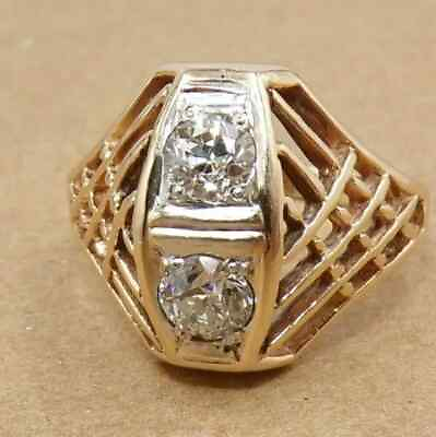 #ad 14K Yellow Gold Over Art Deco Royal Antique Style Ring 1.8Ct Lab Created Diamond $111.20