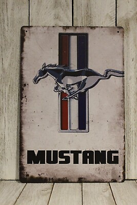 #ad Ford Mustang Tin Sign Metal Poster Vintage Rustic Look Garage Muscle Car Show XZ $11.97