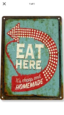 #ad #ad TIN SIGN “EAT HERE” Food Bar Cafe Diner Home cooked Kitchen Mancave Do Er $7.35