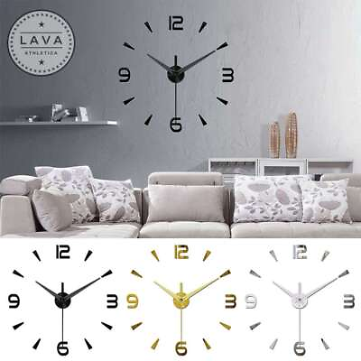 #ad 3D Large Wall Clock Mirror Surface Modern DIY Sticker Office Home Shop Art Decor $7.79