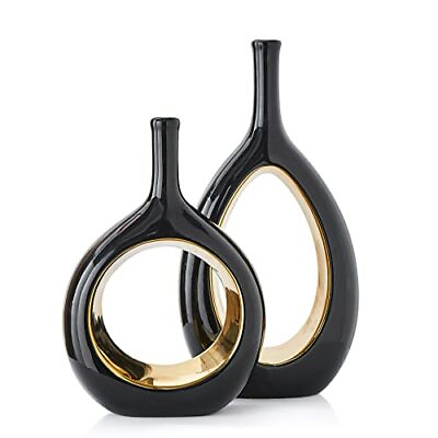 #ad 2 Pcs Ceramic Vase Black Gold Flower Vase for Modern Home Decor Living Room M... $52.69