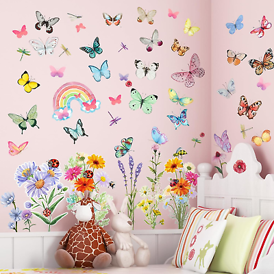 #ad Butterflies Flowers Wall Decals Chrysanthemums Dragonflies Floral Wall Stickers $18.61