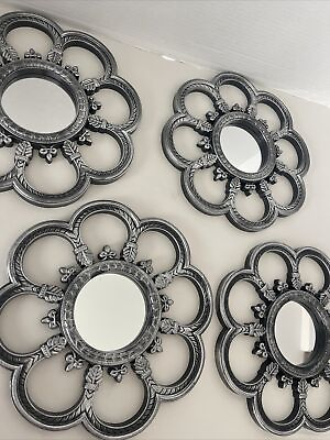 #ad Accent Mirrors Silver Black Plastic Frame Wall Hanging Decor 10” Set Of 4 $57.56