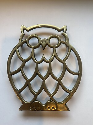 #ad Brass Owl Footed Trivet Coaster Hot Plate Holder Metal Art Kitchen Decor Vintage $11.50