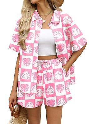 #ad WIHOLL Women#x27;s Summer Two Piece Printed Button Down Lounge Matching Sets Beac... $38.65