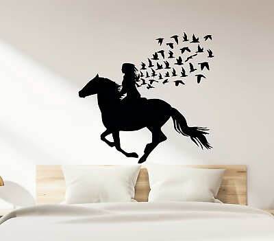 #ad Wall Decal Animal Girl Horse Bird Rider Vinyl Sticker ed2128 $68.99