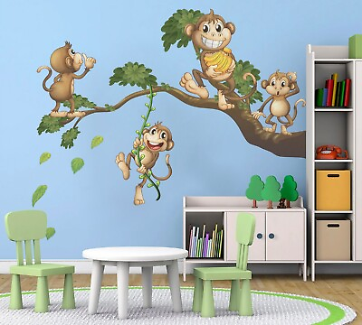 #ad Forest rattan monkey cartoon wall stickers Removable Nursery Wall Decals Sticker AU $123.50