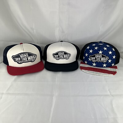 #ad Vans Snapback Hat Lot Of 3 Mesh Trucker Caps Stars Stripes Off The Wall NEW Mens $36.74